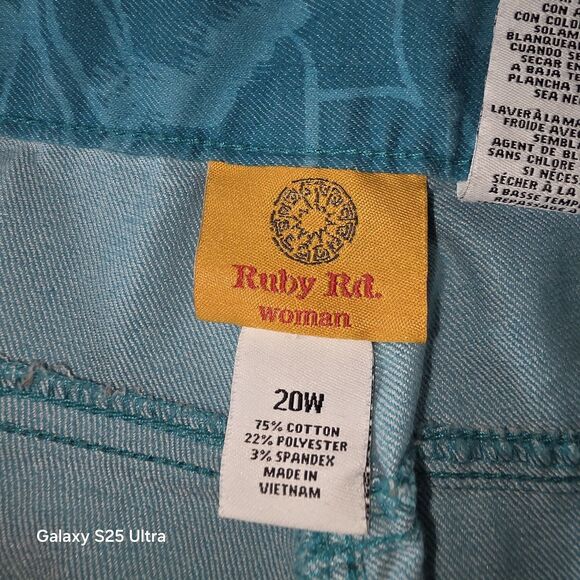 Womens Pants Capri Stretch Floral Tropical Ruby Rd Plus Size 20W Teal - Picture 6 of 8